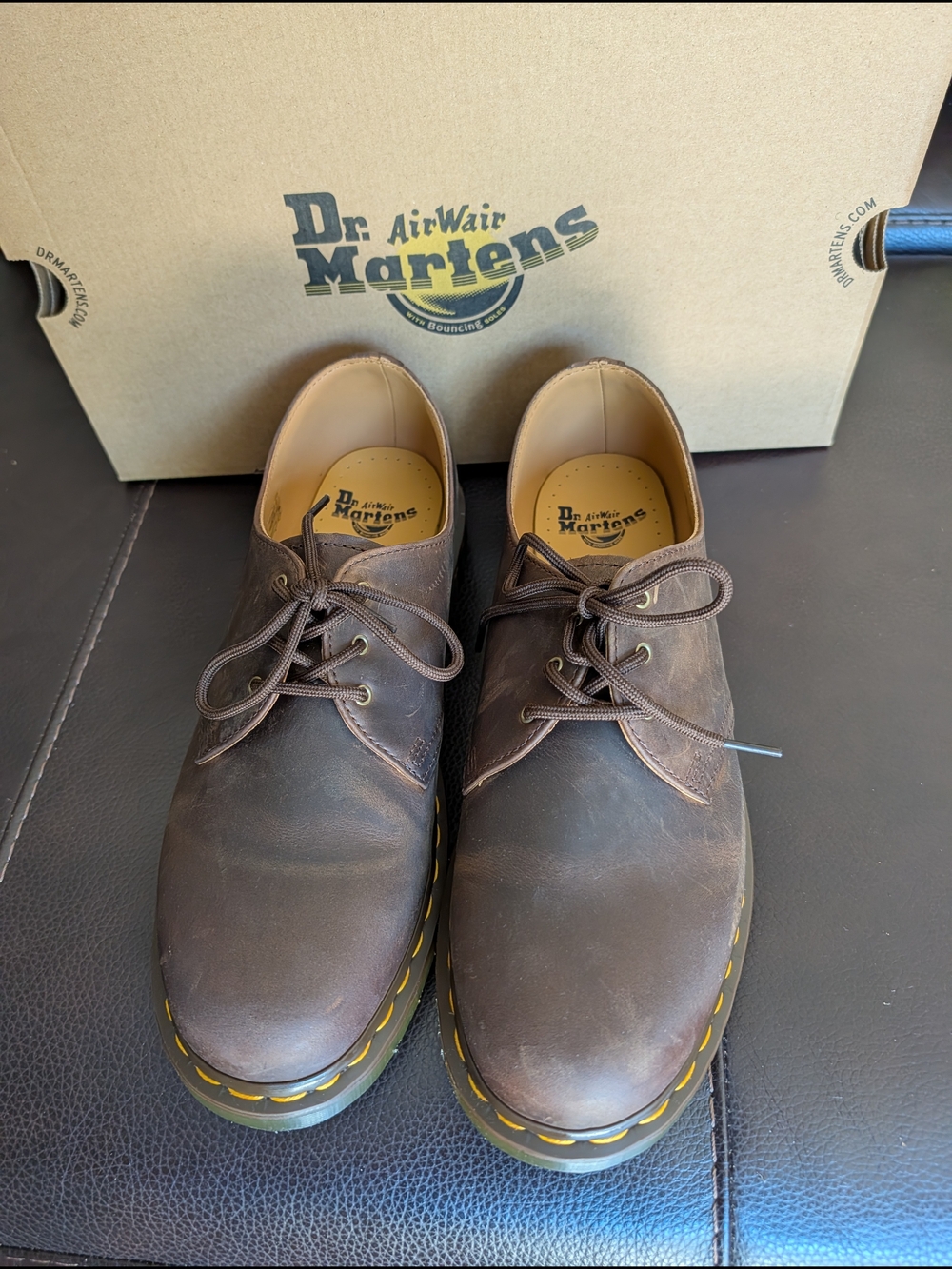 Dr. Martens Brown Leather Chukka Boots with Yellow Stitching